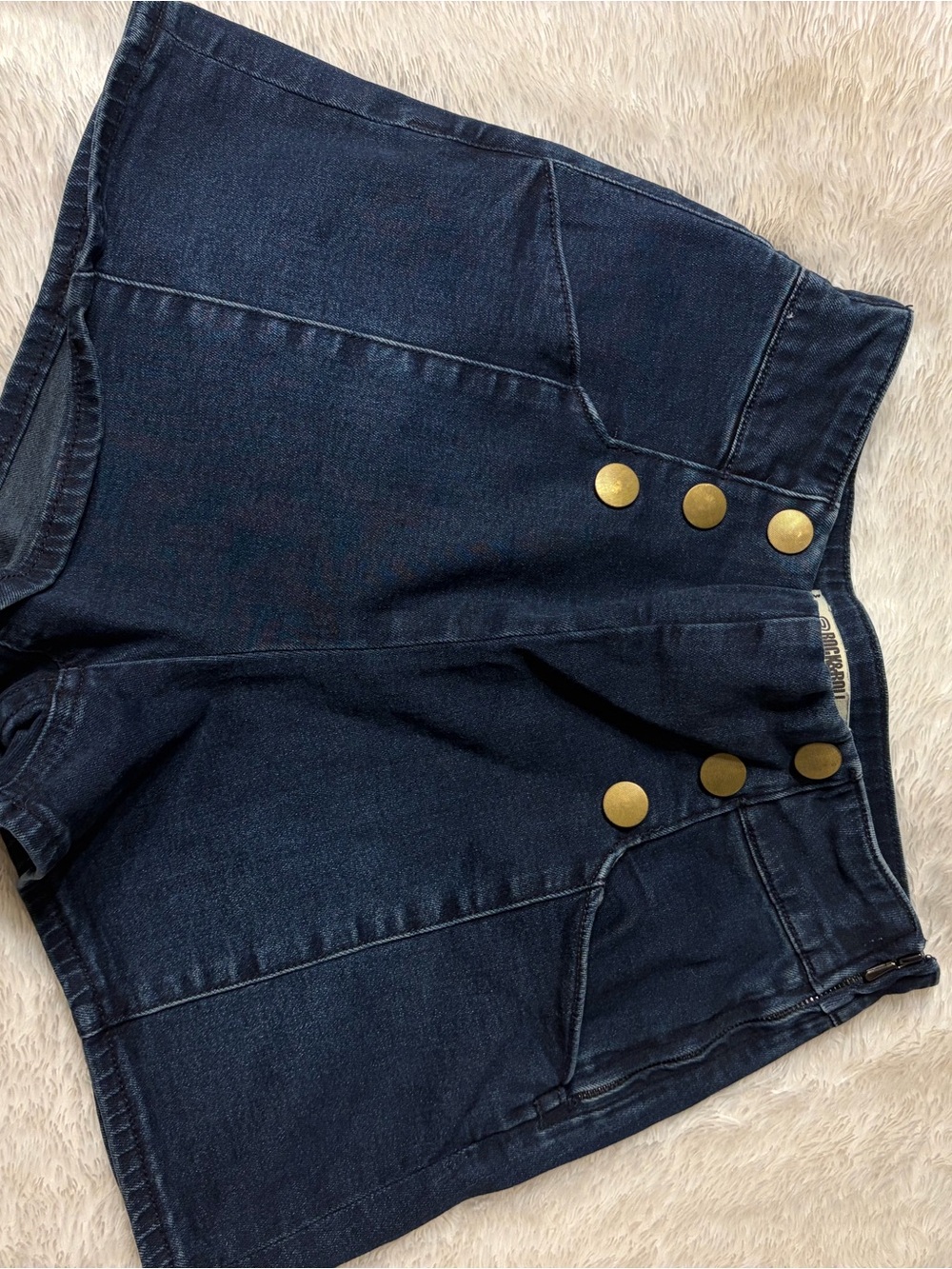 Dark Blue High-Waist Denim Shorts with Gold Buttons